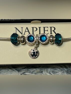 Napier Blue Crystal and Silver Moon & Stars Charm Bracelet